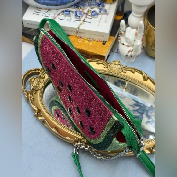 🆕 BETSEY JOHNSON 🧿 NWOT Sugar High Watermelon Bejewelled Crossbody Kitsch Bag - Picture 9 of 16